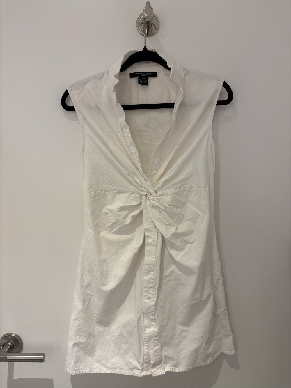 French Connection White Sleeveless Twist Knot Button-Down Shirt
